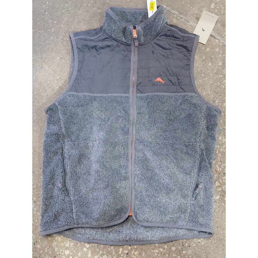 Tommy Bahama Men's Gray Cascade Cozy Fleece Vest Sleeveless Full Zip Large